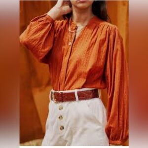 Garance size small orange pears, Friend, long sleeve button up blouse